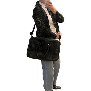 Cole Haan Italy Black Leather Carryon Overnight Travel Bag Expandable Crossbody